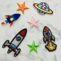 ロケット＆スター　アイロンワッペン7枚組