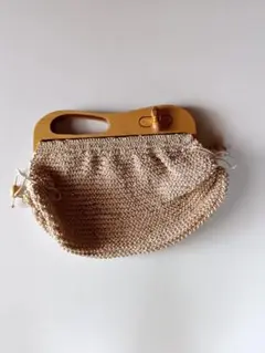 未使用ゴールド系ウッドハンドル クラッチバッグ