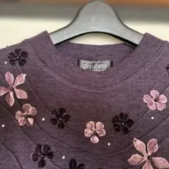 【新品未使用】パープル 花モチーフ長袖ニット　シニア
