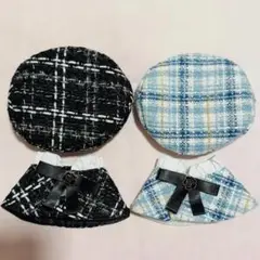 【ブルー＆黒】セット ぬい服 10㎝用 ベレー帽 & ポンチョ ぬいぐるみ服