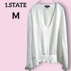 1.STATE【M】ホワイト Vネック 長袖 シャツ ブラウス オシャレ着