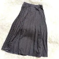 アフタヌーンティー ロングスカート(M)チェック柄 プリーツ 厚手 フレア 上品