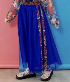 scolar スカラー　152702：サイド切替POP柄チュールスカート