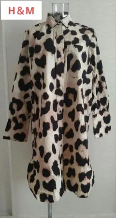H&M ヒョウ柄 長袖シャツワンピース XS