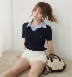 TITTY&CO. Vネックポロニットトップス