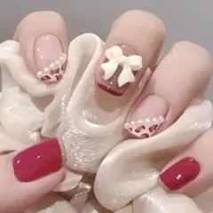 ネイルチップ ハンド用 ピンク リボン ヒョウ柄 アニマル 可愛い
