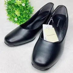 ✨新品タグ付✨フワラク fuwaraku 黒 スクエア　3Eパンプス 22.5
