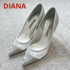 DIANA ダイアナ ホワイト ポインテッドトゥ レース パンプス 22.5cm