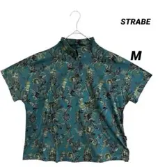 美品/STRABE/半袖カットソー/スタンドカラー/ターコイズブルー/総柄/M