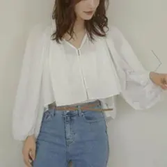 ACYM Backlongbutton ブラウス シャツ 刺繍 ホワイト