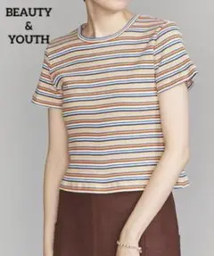 ビューティー＆ユース　コットン マルチボーダー コンパクト Tシャツ　オレンジ