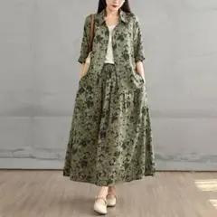 美品☆プリント ブラウス オシャレ ロングスカート カジュアル 2点 セット