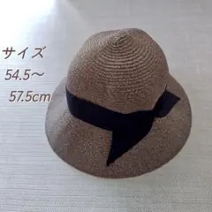 麦わら帽子　ハット　ベージュ　紫外線　調節　折りたたみ　リボン　ブラック　黒