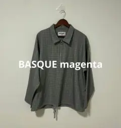 BASQUE magenta ハーフジップ 長袖 チェック シャツ