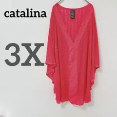 catalina 【3X】レース素材 ピンクチュニック 5分袖 チュニック