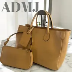 ADMJ A4収納　アクセサリーポーチ付き　ベージュ　肩掛け　トートバッグ