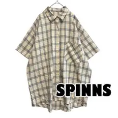 【スピンズ】半袖シャツ　チェック柄シャツ　胸ポケットあり　ゆったり　S M L