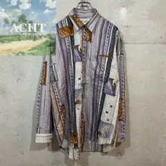 vintage デザイン 総柄 マルチカラー 柄シャツ レーヨン 古着 レトロ