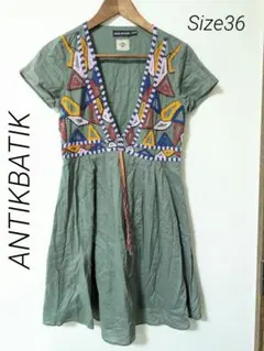 美品　ANTIKBATIK　ビーズ刺繍 半袖　ワンピース　衣装　華やか　36