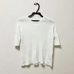 UNIQLO ユニクロ UVカットリブクルーネック セーター 白 L
