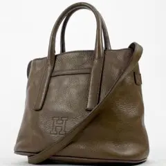 美品★ ヒロフHIROFU ハンドバッグ ショルダーバッグ 2WAY シボレザー