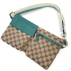 GUCCI 希少カラー ウエストバッグ シェリーライン GGキャンバス ブルー