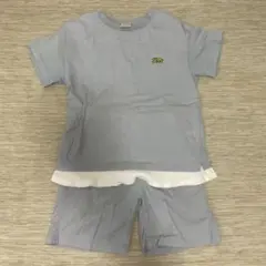 恐竜刺繍付き水色Tシャツとショートパンツセット 110cm プティマイン