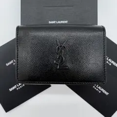【極美品】サンローラン 折り財布 コンパクト レザー 黒 キャビアスキン