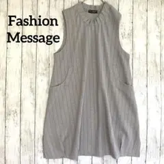 【Fashion Message】ノースリーブチュニック グレー ストライプ