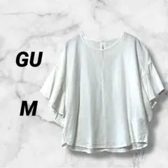 1206　ジーユー　カットソー　ブラウス　Tシャツ　ホワイト　フレアスリーブ　麻
