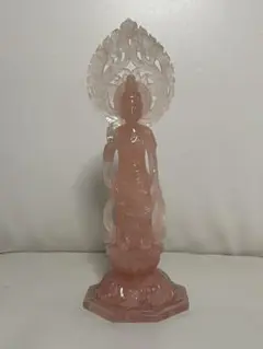 仏像 観音菩薩 天然水晶 美術品 紅水晶 23cm
