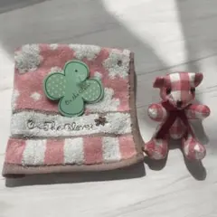 テディベア キーホルダー 赤と白チェック　ギンガムチェック　タオルハンカチ