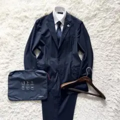 <極美品>LARDINI easy wear 新ロゴ ネイビー ウールスーツ50