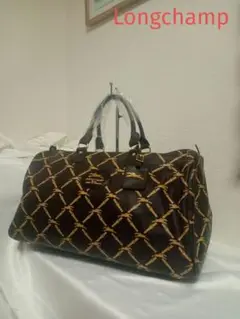 未使用 希少 Longchamp ボストンバッグ ブラウン モノグラム