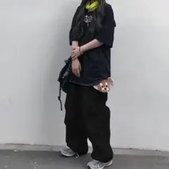 カーゴパンツ ブラック ヒップホップ ズボン ワイドレッグ ダンス パンツ