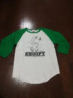 peanuts snoopy ラグラン　七分袖　白　緑