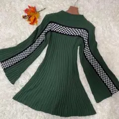 パメオポーズ PAMEO POSEミニ フラッグチェックニットワンピース フレア