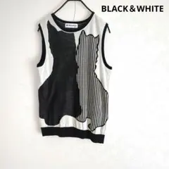 Black & White 犬シルエット ニットベスト M　コットン　日本製