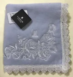 ⑩ランバン　タオルハンカチ　レース　刺繍　ブルー　バラ