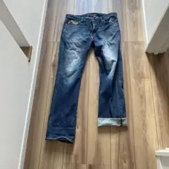 ストレートデニム ダークブルー チェックポケット
