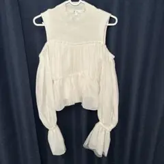 ribbed オフショルダーシャツ ホワイト