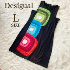 美品　Desigual ノースリーブワンピース　ひざ丈　ブラック　Lサイズ　刺繍