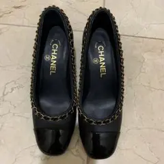 シャネル チェーンスクエアパンプス 22.5cm