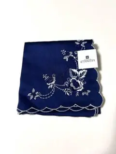 Y【未使用長期保管品】GIVENCHY　ジバンシー　刺繍　 ネイビーハンカチ
