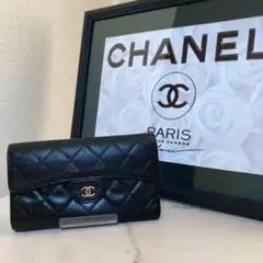 【美品☆】CHANEL 長財布 マトラッセ キャビアスキン ブラック