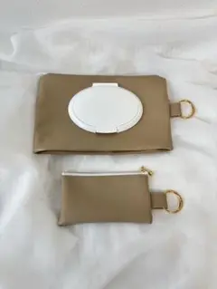 ベージュ合皮おしりふきケース&ロールゴミ袋ポーチ