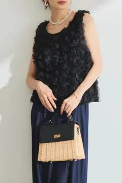 Frene フラーネ　ローズシフォンデザインチュニック　ブラック　新品