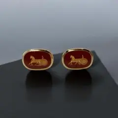 良品　馬車　デザイン　カフスボタン　カフリングス　カフス　ゴールド　レッド