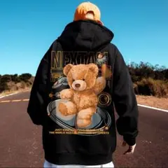 パーカー スウェット ユニセックス 2XL ストリート クマ 黒