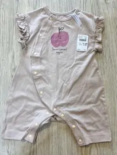 新品　ベージュ リンゴプリントロンパース 50 60